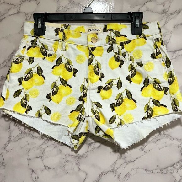 L’AGENCE AUDREY MID RISE SHORT IVORY/YELLOW LEMONS - Picture 9 of 13